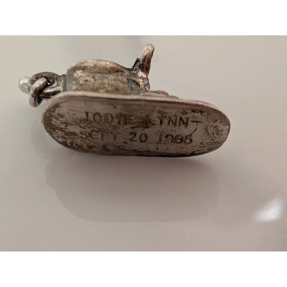 Vintage 1965 Sterling‎ Silver Baby Shoe Charm Engraved 925 Pendant